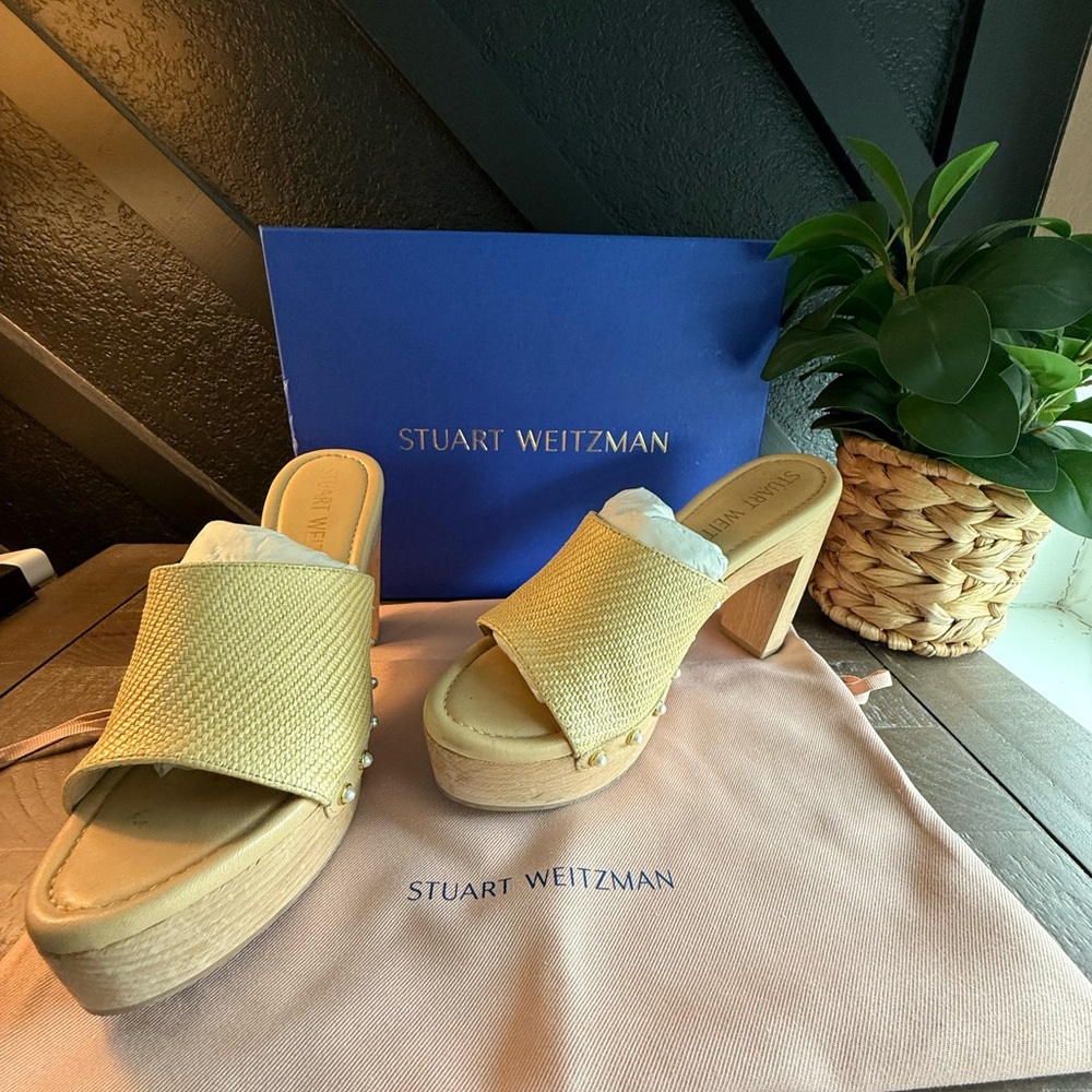 Stuart Weitzman Yellow Platform Mules